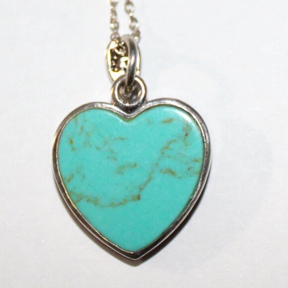 Sterling Silver Faux Turquoise & Marcasite Heart Necklace - Picture 2 of 6